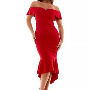 Emerald Sundae off the shoulder bodycon red dress peplum hemline juniors XS